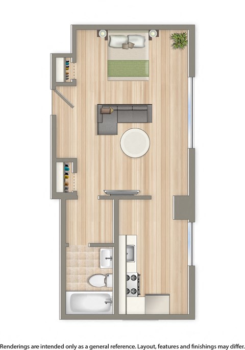 sherry hall studio apartment floor plan rendering